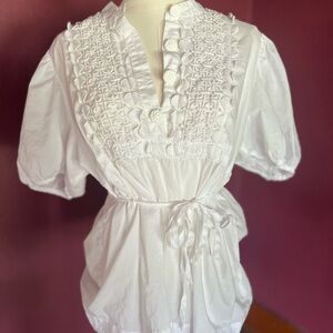 Elle White Puff Sleeve Smocked Blouse